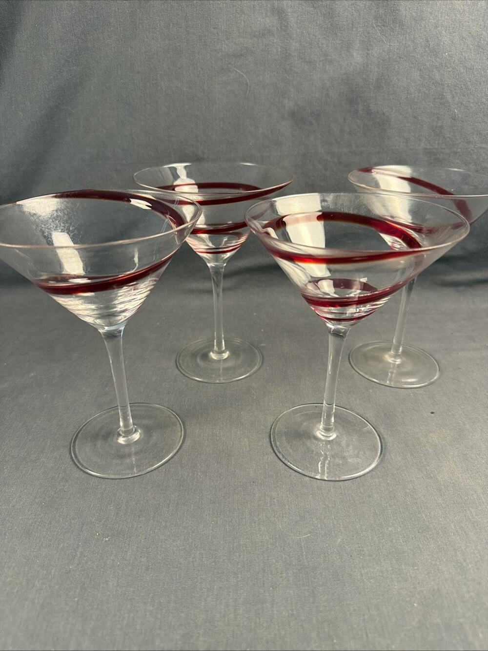 Pier 1 Imports Red Swirline Martini Glasses - Set of 4 Cocktail Margarita Party